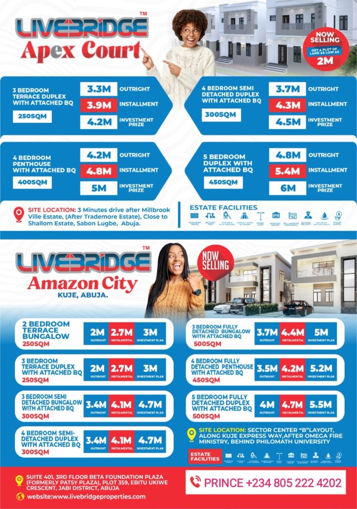 Apex Court Estate Lugbe and Amazon City Kuje, Abuja, Nigeria